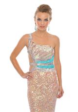 2012 Precious Formals Prom Dresses P8786.  Available in Champagne/Turquoise, New Turquoise/Silver
